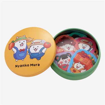 缶入フレークシール にゃんこ村 YLW